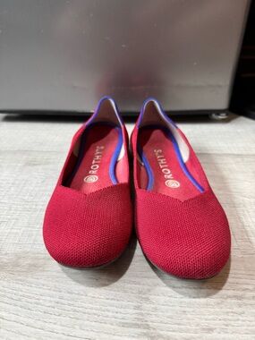 Rothy's Red Knit Flats with Blue Trim